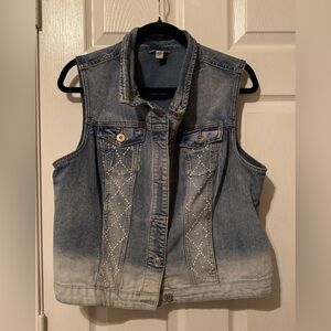 Sleeveless Denim Vest with Studded Design